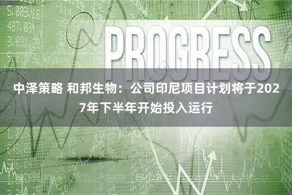 中泽策略 和邦生物：公司印尼项目计划将于2027年下半年开始投入运行