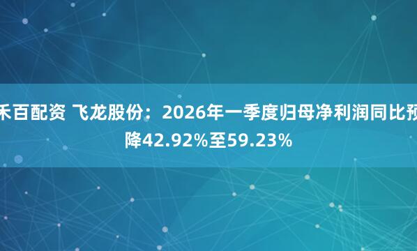 禾百配资 飞龙股份：2026年一季度归母净利润同比预降42.92%至59.23%